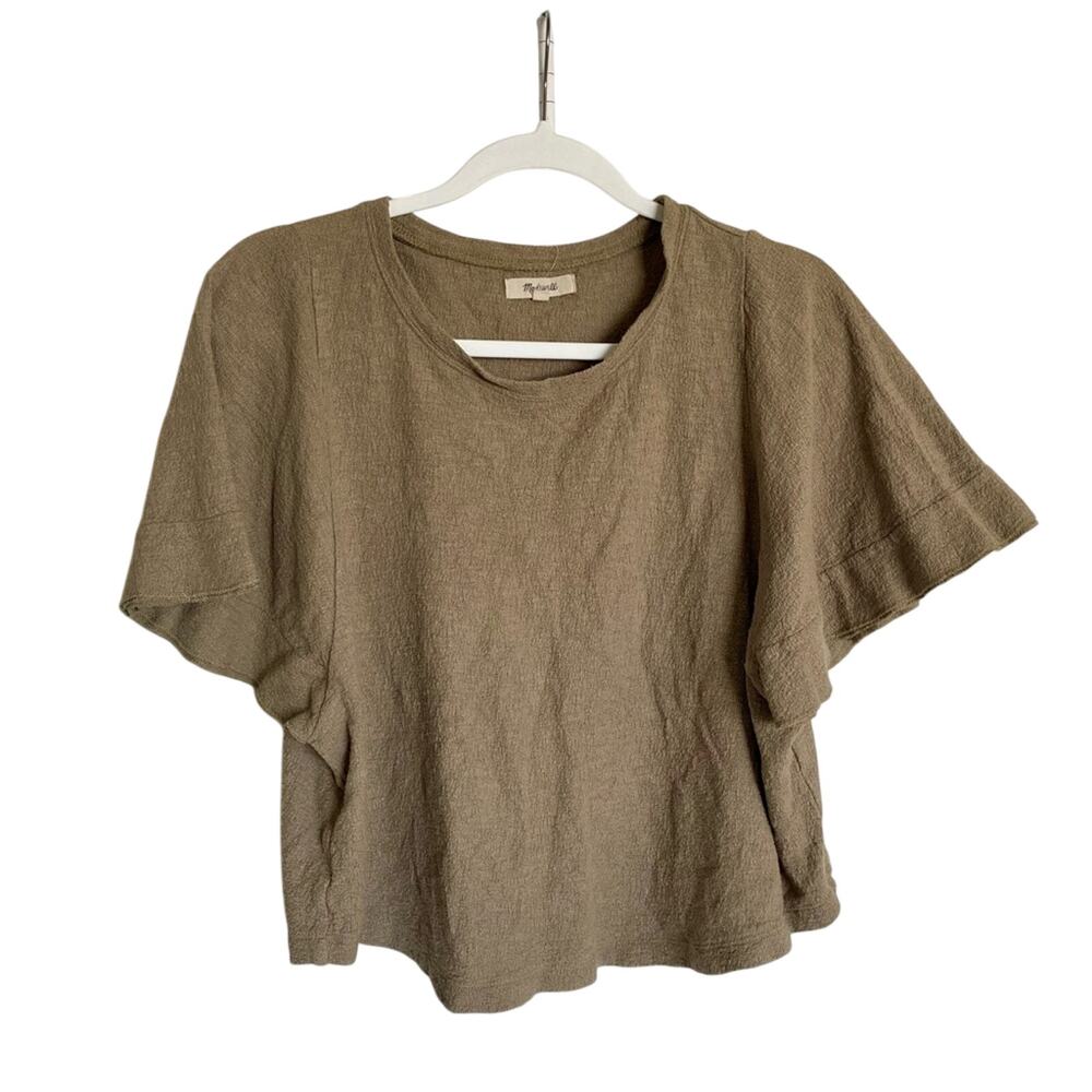 Texture & Thread Madewell Minimal Chic 100% Cotton Casual Flutter Sleeve Top